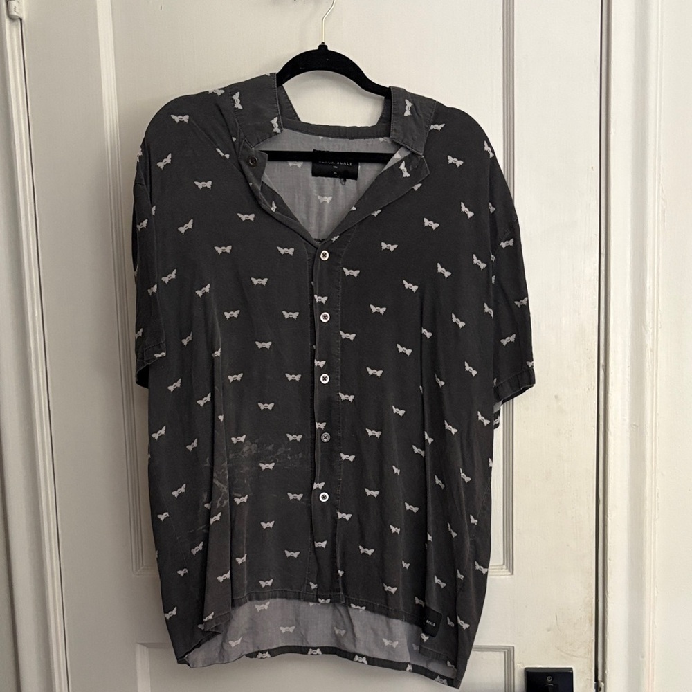 Black Scale Gray Button Down Shirt with White Pattern